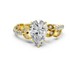 Yellow gold Pear Solitaire Leaf-Inspired Diamond Ring with Pavé Band and Four-Prong Setting_4