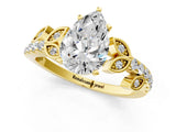 Yellow gold Pear Solitaire Leaf-Inspired Diamond Ring with Pavé Band and Four-Prong Setting_5