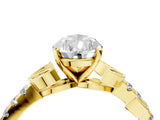 Yellow gold Pear Solitaire Leaf-Inspired Diamond Ring with Pavé Band and Four-Prong Setting_8