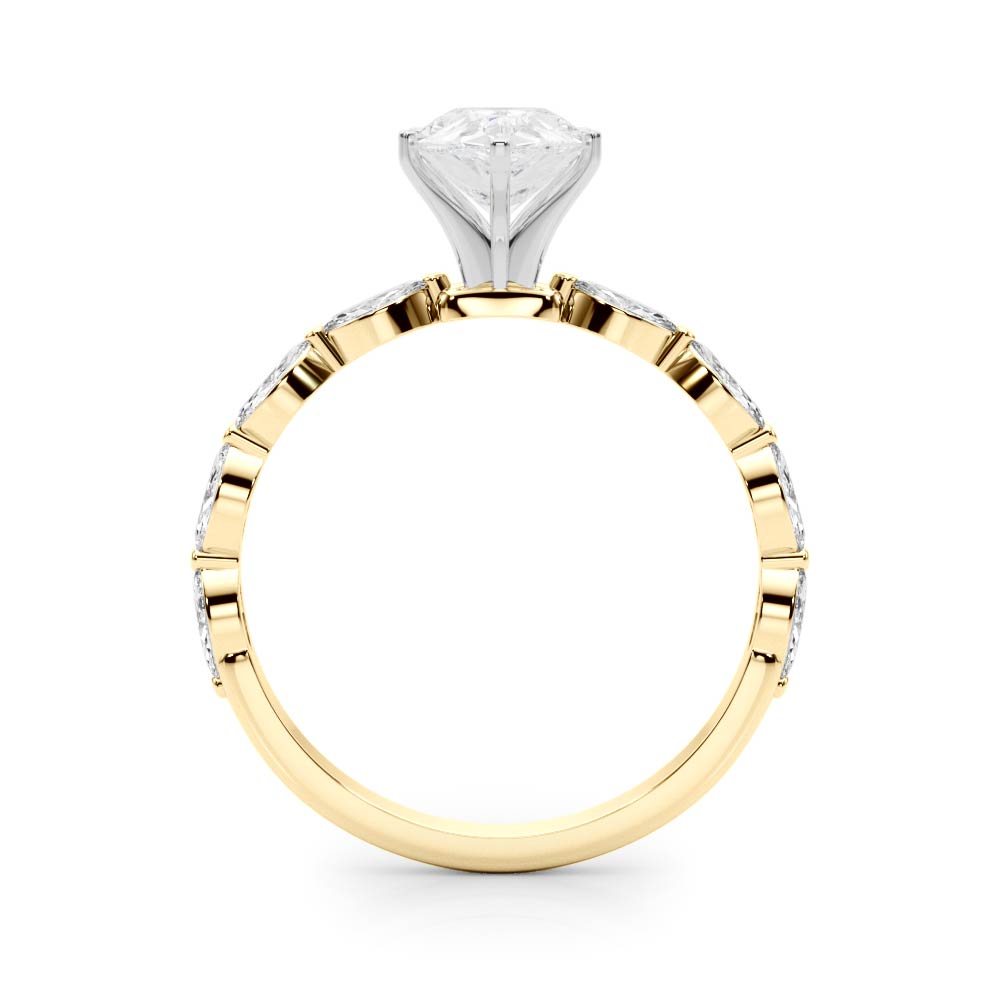 Yellow gold Pear Solitaire Marquise Side Stone Prong Setting Ring 2