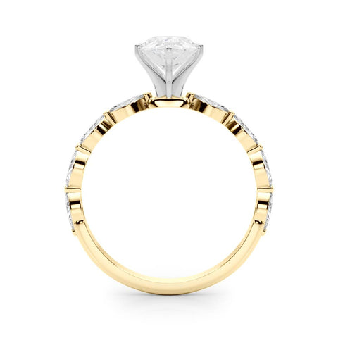 Yellow gold Pear Solitaire Marquise Side Stone Prong Setting Ring 2
