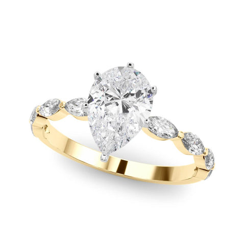 Yellow gold Pear Solitaire Marquise Side Stone Prong Setting Ring