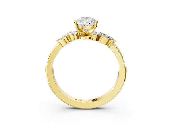 18K Yellow Gold 3.02 Carat G VS1 Pear Solitaire Marquise Twist Band with Six-Prong Setting