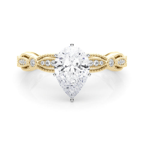 Yellow gold Pear Solitaire Milgrain Diamond Engagement Ring with Bezel and Marquise Band 1