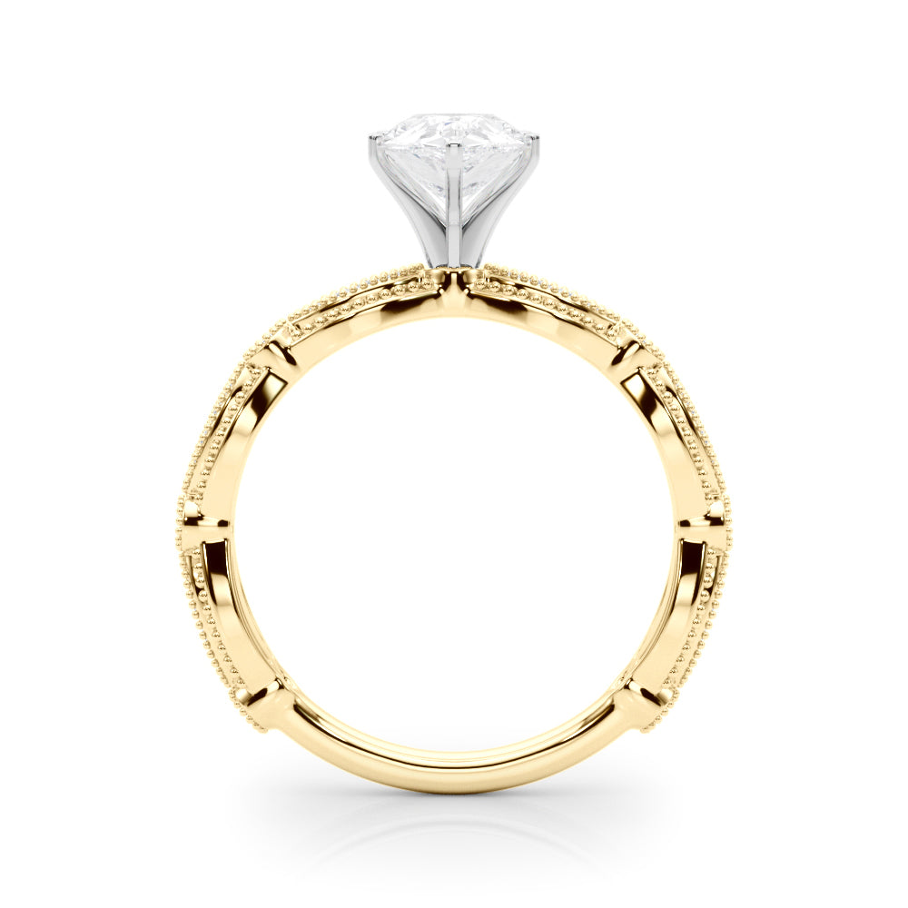 Yellow gold Pear Solitaire Milgrain Diamond Engagement Ring with Bezel and Marquise Band 2