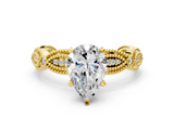 Yellow gold Pear Solitaire Milgrain Diamond Engagement Ring with Bezel and Marquise Band_133