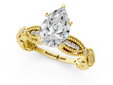 Yellow gold Pear Solitaire Milgrain Diamond Engagement Ring with Bezel and Marquise Band_134