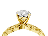 Yellow gold Pear Solitaire Milgrain Diamond Engagement Ring with Bezel and Marquise Band_137