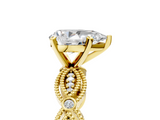 Yellow gold Pear Solitaire Milgrain Diamond Engagement Ring with Bezel and Marquise Band_138