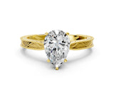 Yellow gold Pear Solitaire Milgrain Engraved Band with Four-Prong Setting_4