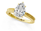 Yellow gold Pear Solitaire Milgrain Engraved Band with Four-Prong Setting_5