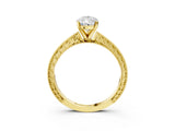 Yellow gold Pear Solitaire Milgrain Engraved Band with Four-Prong Setting_7