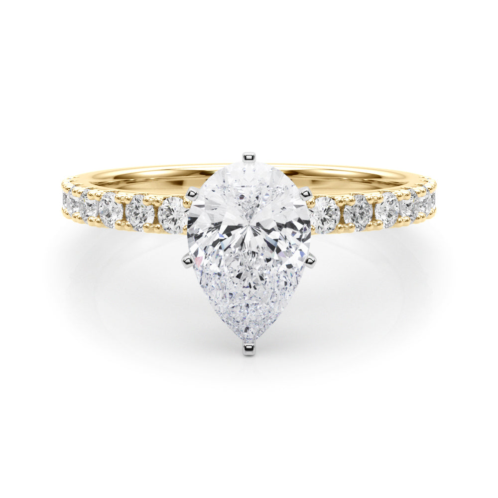 Yellow gold Pear Solitaire Pavé Band with Four-Prong Setting 1
