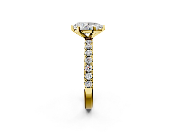 Yellow Gold Pear-Shaped Solitaire Engagement Ring Setting with Large-Stone Scalloped Pave Band