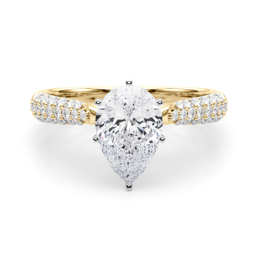 Yellow gold Pear Solitaire Pavé Diamond Engagement Ring with Four-Prong Setting 1