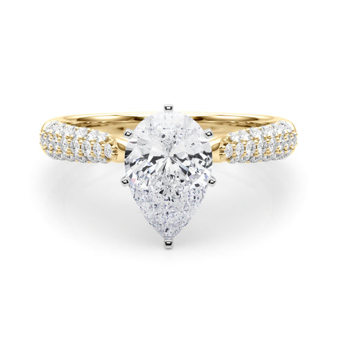 Yellow gold Pear Solitaire Pavé Diamond Engagement Ring with Four-Prong Setting 1