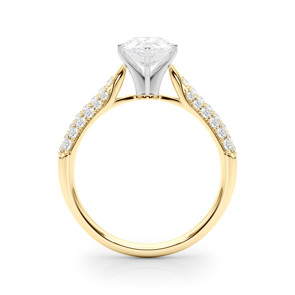 Yellow gold Pear Solitaire Pavé Diamond Engagement Ring with Four-Prong Setting 2