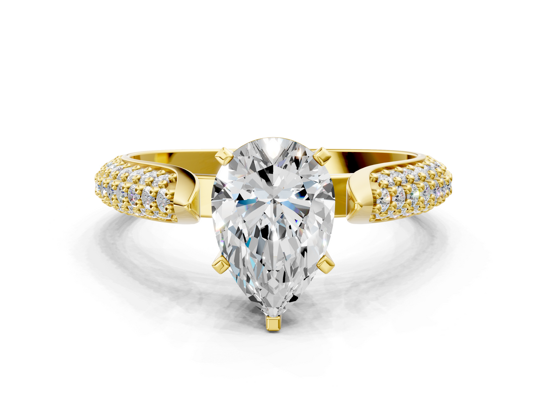 Yellow gold Pear Solitaire Pavé Diamond Engagement Ring with Four-Prong Setting_123