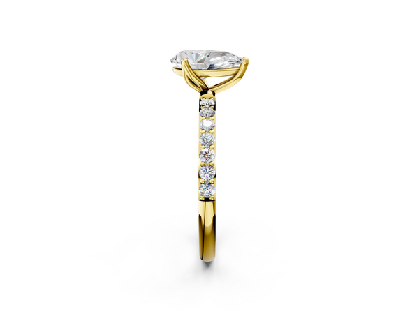 Yellow Gold Pear-Shaped Solitaire Engagement Ring Setting with Fine Line Pave Band