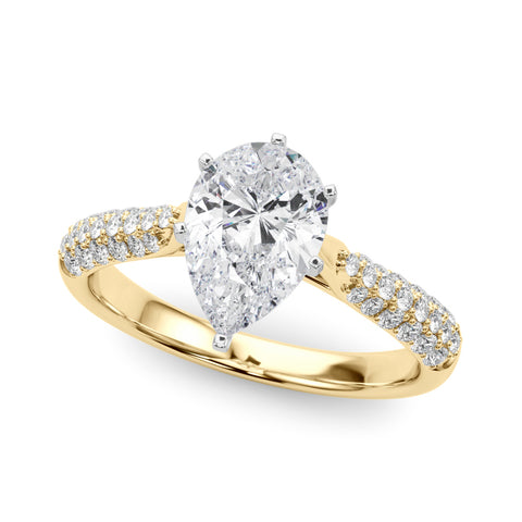 Yellow gold Pear Solitaire Pavé Diamond Engagement Ring with Four-Prong Setting