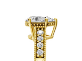 Yellow gold Pear Solitaire Pavé Diamond Milgrain Engagement Ring with Four-Prong Setting_11