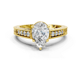 Yellow gold Pear Solitaire Pavé Diamond Milgrain Engagement Ring with Four-Prong Setting_6