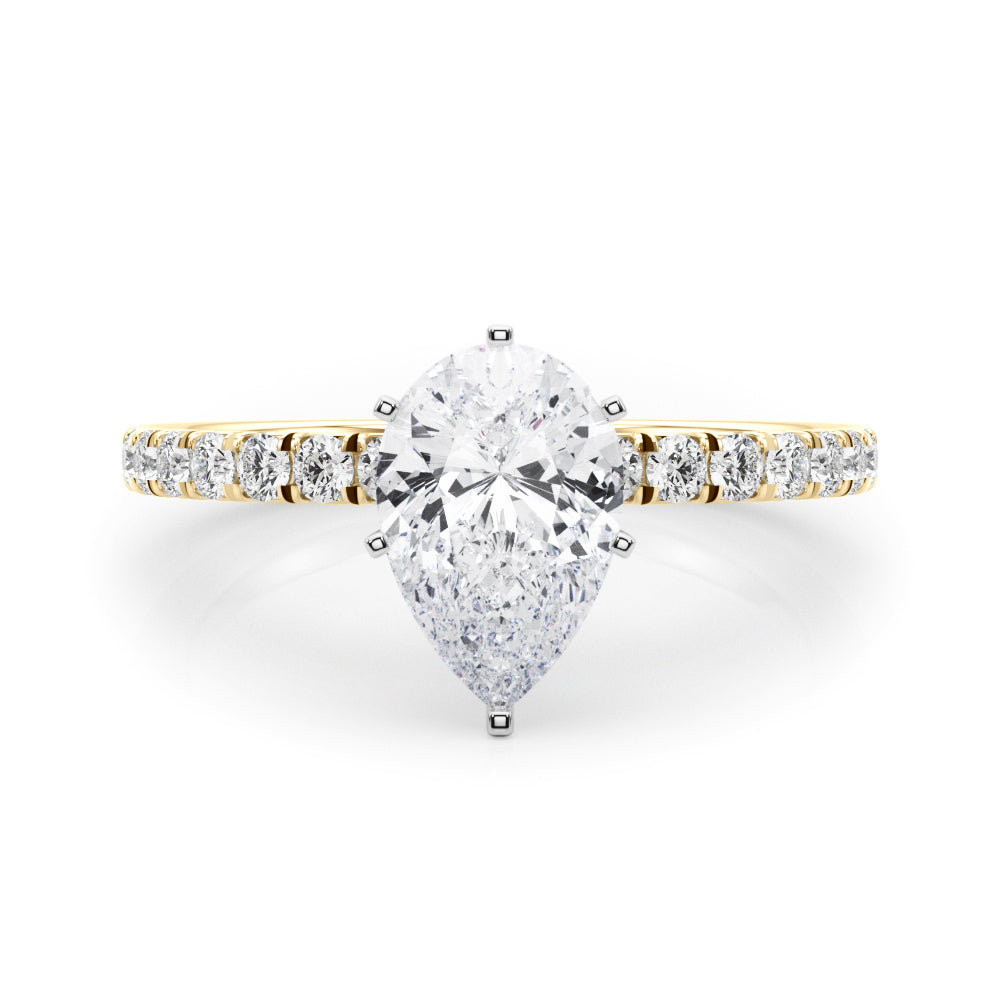 Yellow gold Pear Solitaire Pave Diamond Engagement Ring with Four-Prong Setting 1