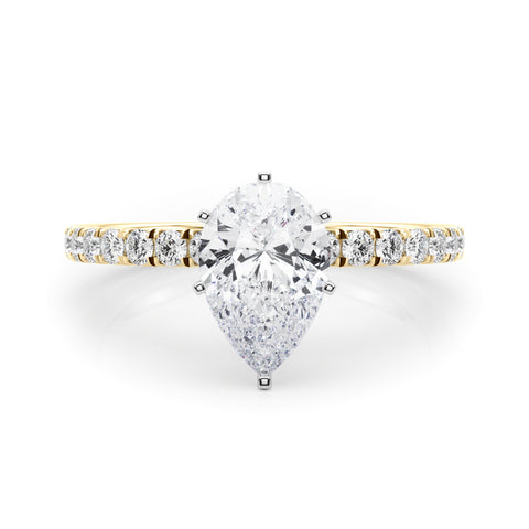 Yellow gold Pear Solitaire Pave Diamond Engagement Ring with Four-Prong Setting 1