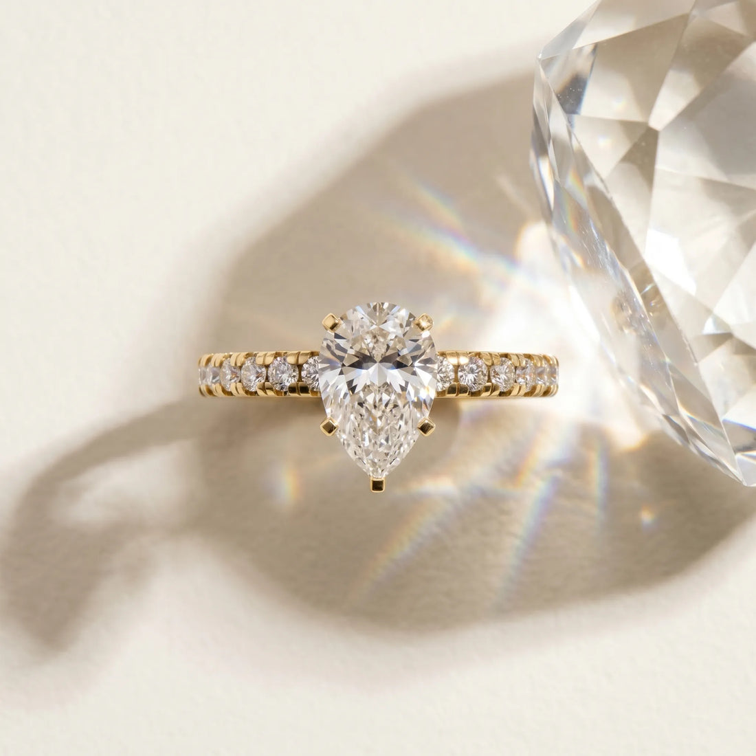 Yellow gold Pear Solitaire Pave Diamond Engagement Ring with Four-Prong Setting_17