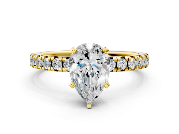 Yellow gold Pear Solitaire Pave Diamond Engagement Ring with Four-Prong Setting