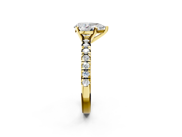 Yellow gold Pear Solitaire Pave Diamond Engagement Ring with Four-Prong Setting