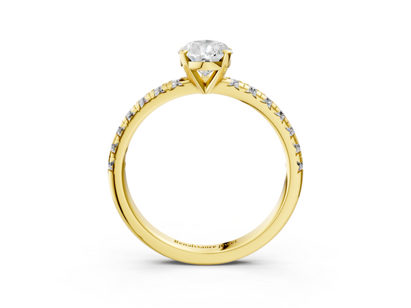 Yellow gold Pear Solitaire Pave Diamond Engagement Ring with Four-Prong Setting