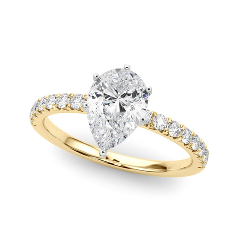 Yellow gold Pear Solitaire Pave Diamond Engagement Ring with Four-Prong Setting