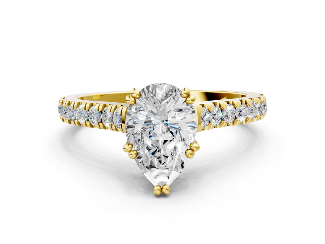 Yellow gold Pear Solitaire Pave Diamond Engagement Ring with Prong Setting_31