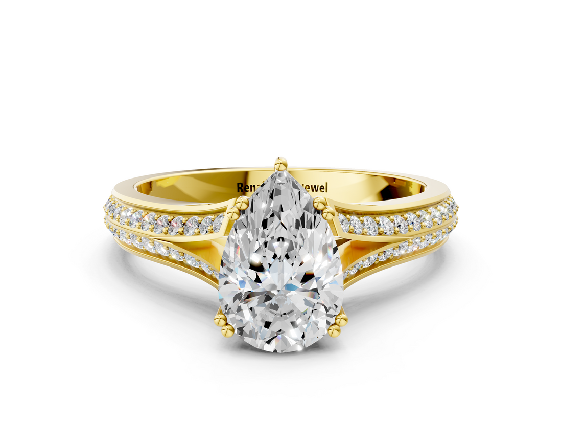 Yellow gold Pear Solitaire Pave Split Shank Engagement Ring with Six-Prong Setting_46