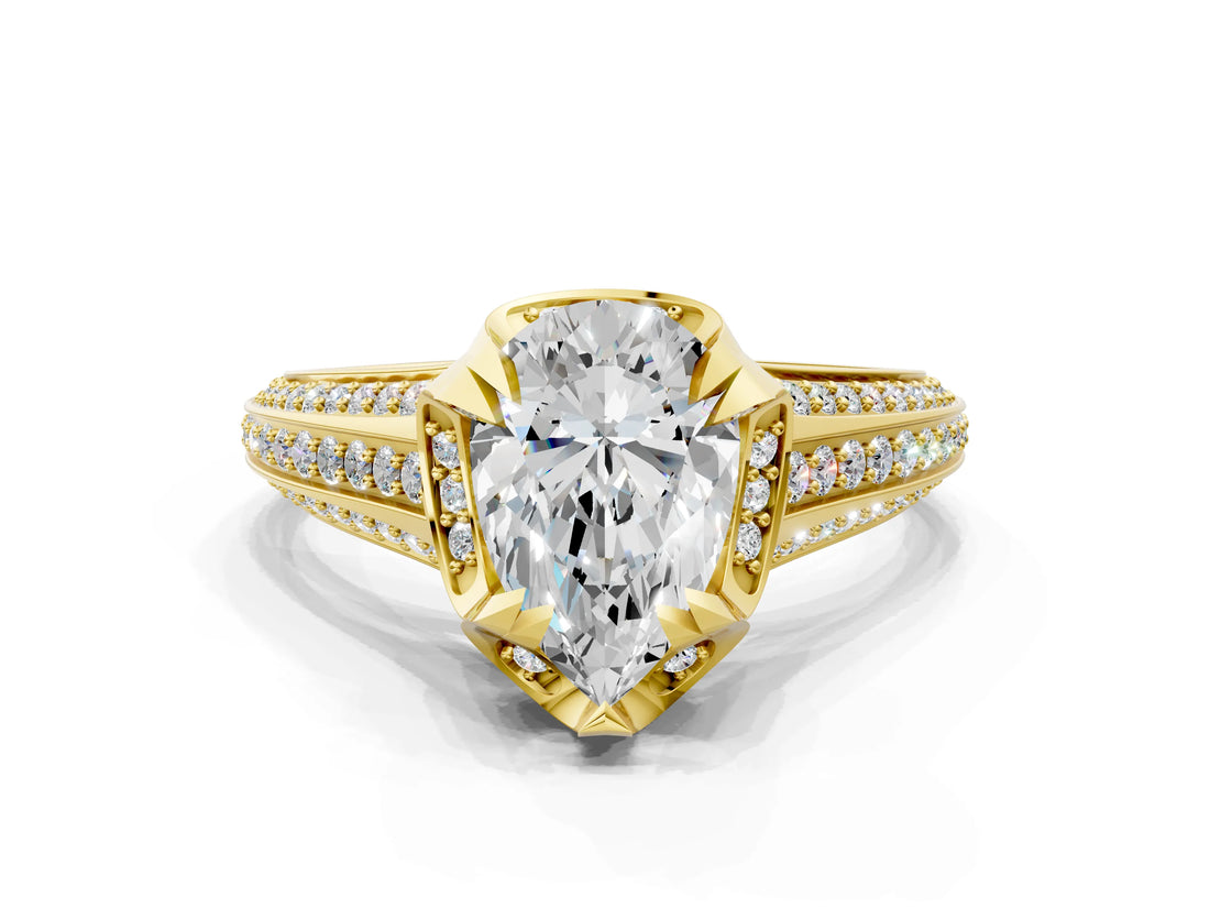 Yellow gold Pear Solitaire Pave Split Shank Ring with Four-Prong Setting_117