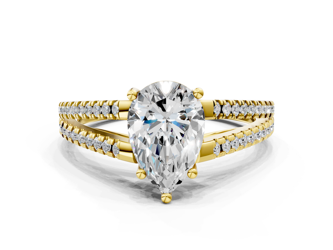 Yellow gold Pear Solitaire Split Shank Pavé Diamond Engagement Ring_291