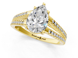 Yellow gold Pear Solitaire Split Shank Pavé Diamond Engagement Ring_292