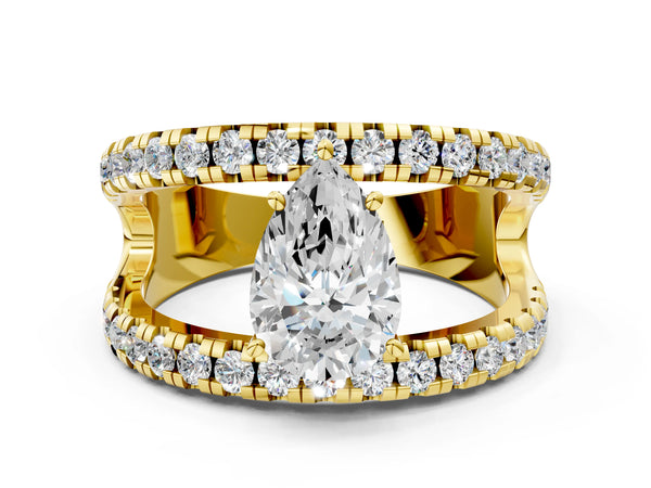 Yellow gold Pear Solitaire Split Shank Pave Diamond Ring