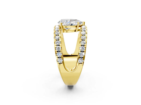 Yellow gold Pear Solitaire Split Shank Pave Diamond Ring