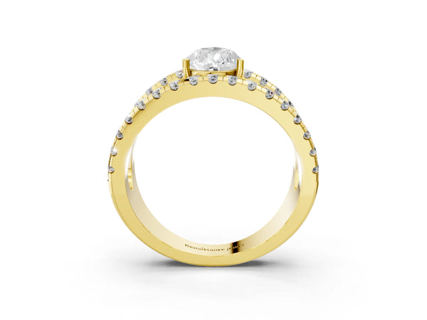 Yellow gold Pear Solitaire Split Shank Pave Diamond Ring