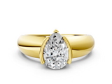 Yellow gold Pear Solitaire Tension Set Diamond Ring with Wide Band_37