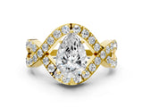 Yellow gold Pear Solitaire Twist Band Pavé Diamond Engagement Ring_54