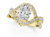 Yellow gold Pear Solitaire Twist Band Pavé Diamond Engagement Ring_55