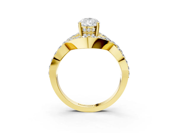 Yellow gold Pear Solitaire Twist Band Pavé Diamond Engagement Ring