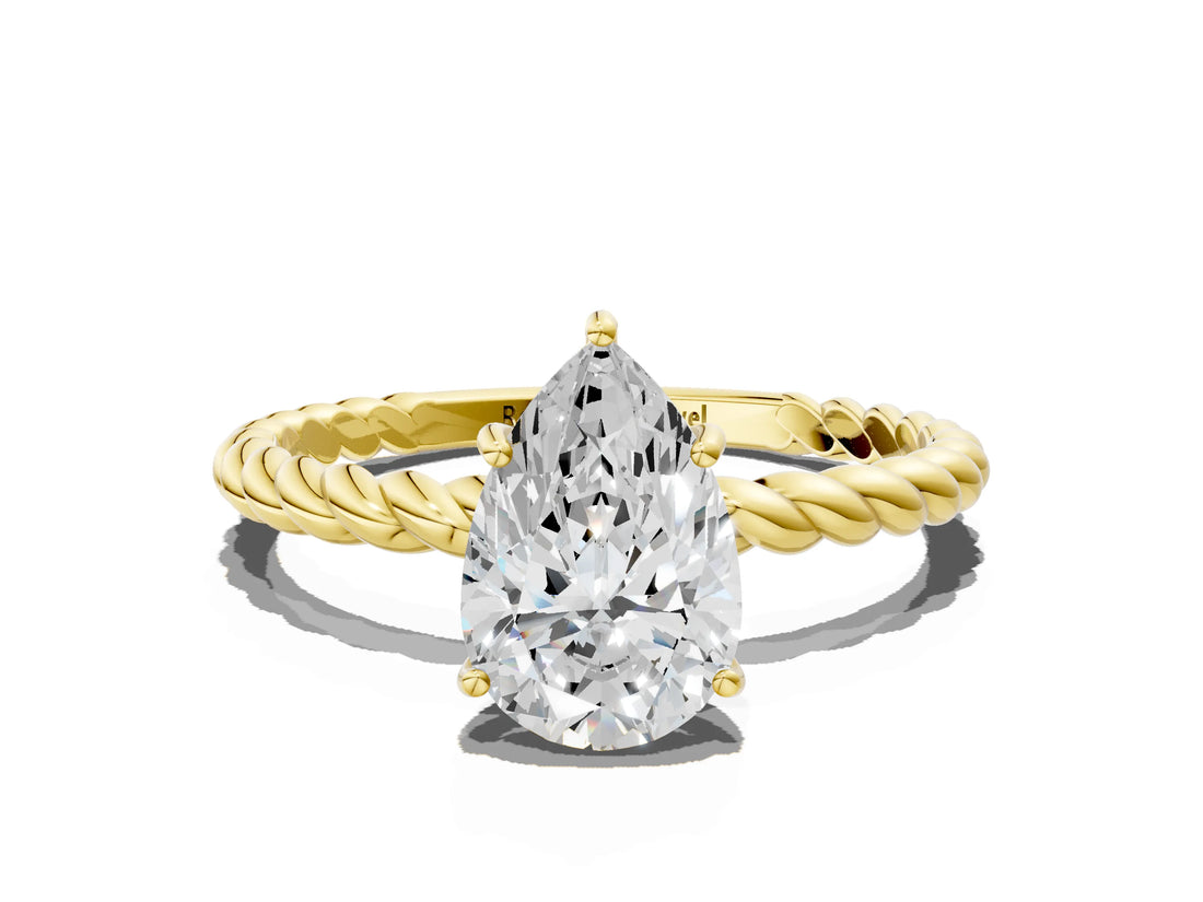 Yellow gold Pear Solitaire Twist Band Ring with Four-Prong Setting_68