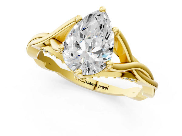 Yellow gold Pear Solitaire Twist Band Six-Prong Setting
