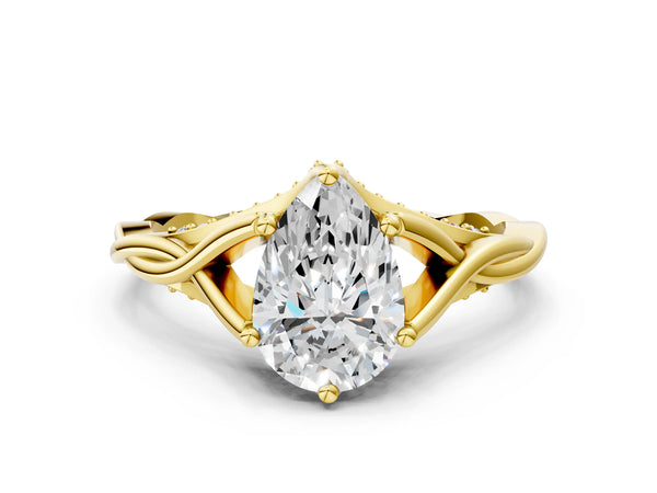 Yellow gold Pear Solitaire Twist Band Six-Prong Setting