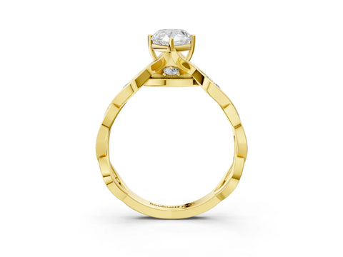 Yellow gold Pear Solitaire Twist Band with Leaf Prong Setting 3