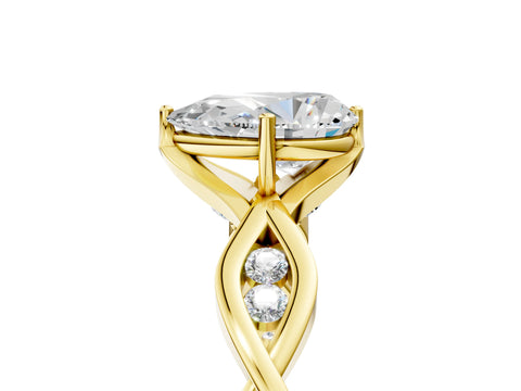 Yellow gold Pear Solitaire Twist Band with Leaf Prong Setting 5